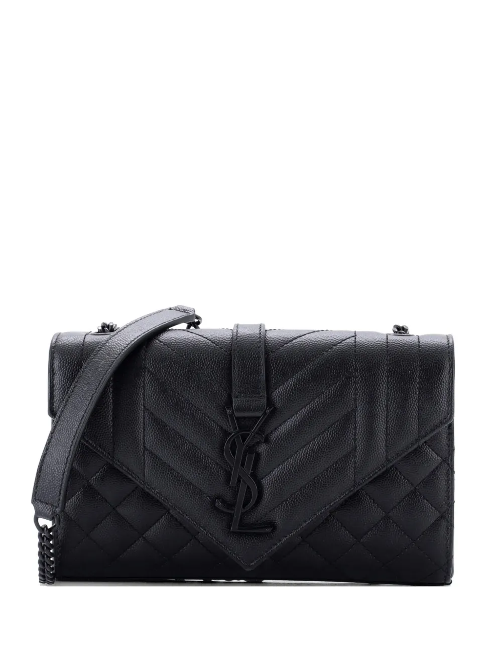 Saint Laurent Pre-Owned Borsa a tracolla Classic Monogram Envelope Mixed piccola in pelle matelassé - Nero