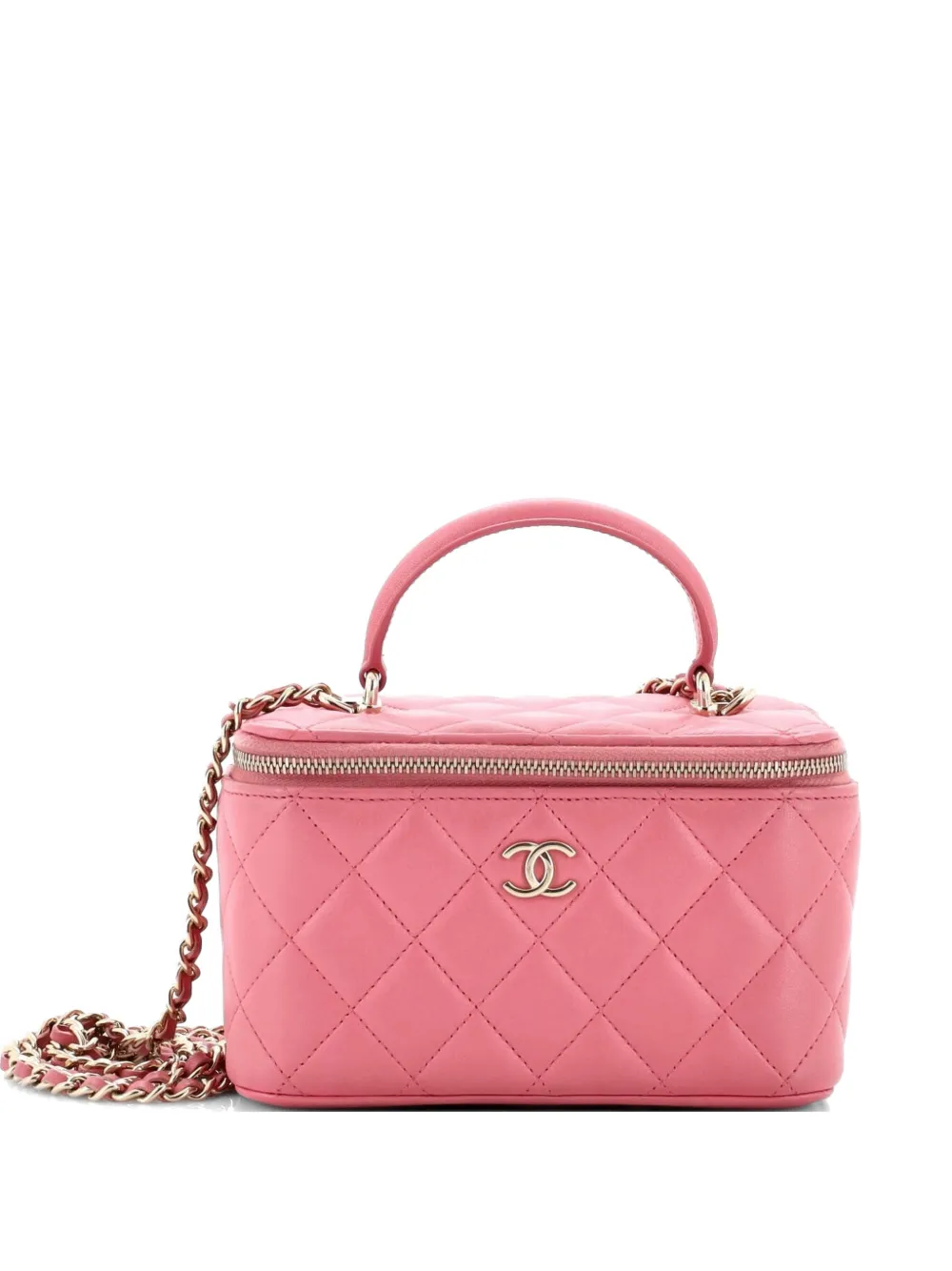 CHANEL Pre-Owned Borsa a tracolla Vanity Case mini in pelle di agnello trapuntata con manico - Rosa
