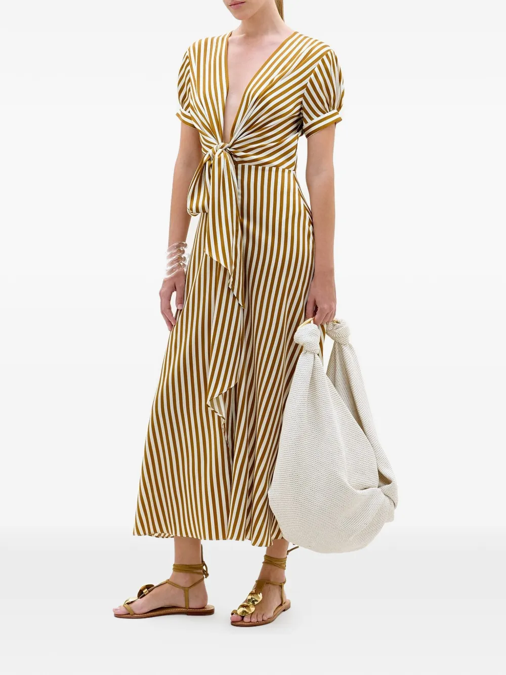 Silvia Tcherassi tie front striped dress - Brown