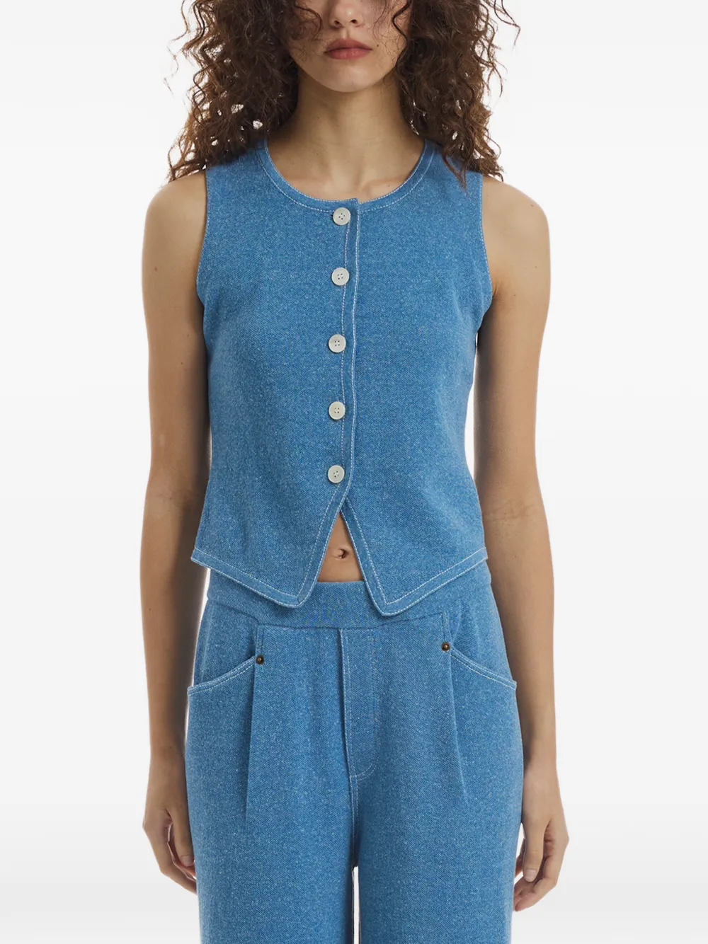 Crush Collection button sleeveless vest - Blu