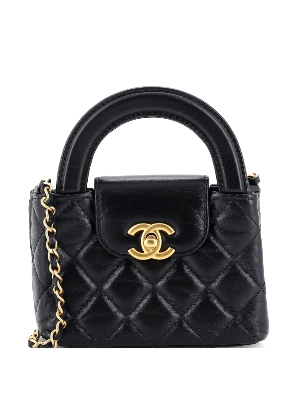 CHANEL Pre-Owned Kelly Top Handle Shopping Bag Quilted Shiny Aged Calfskin Nano crossbody bag - Nero