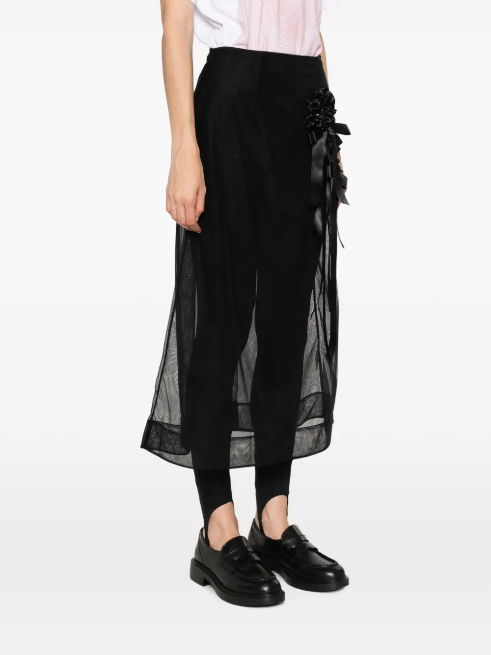 Simone Rocha Ribbon Rosette Ripple Skirt in Black, view 3