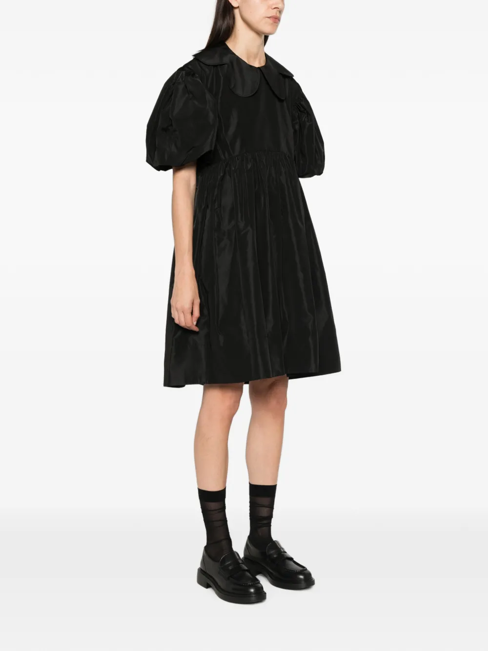 Simone Rocha Jurk met pofmouwen en kraag met bloemblaadjes Zwart