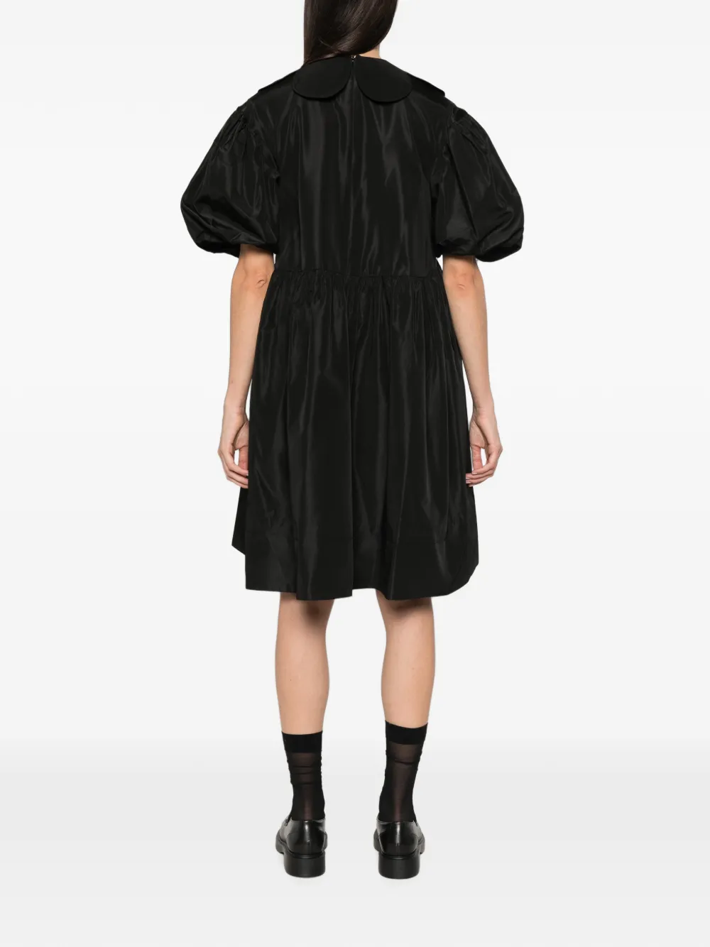 Simone Rocha Jurk met pofmouwen en kraag met bloemblaadjes Zwart
