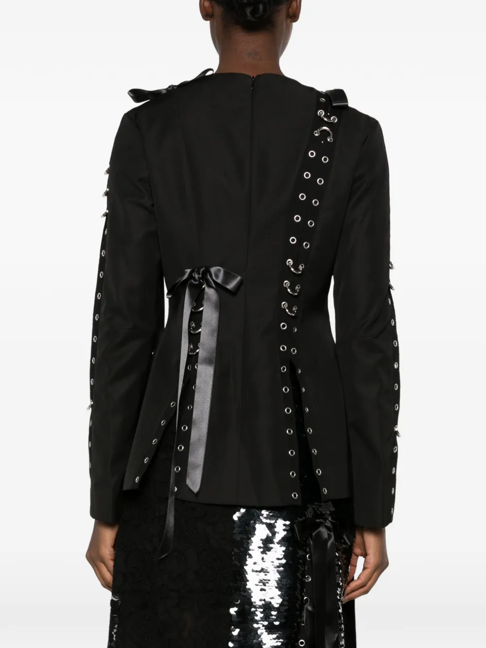 Simone Rocha grommet ring-embellished top Zwart