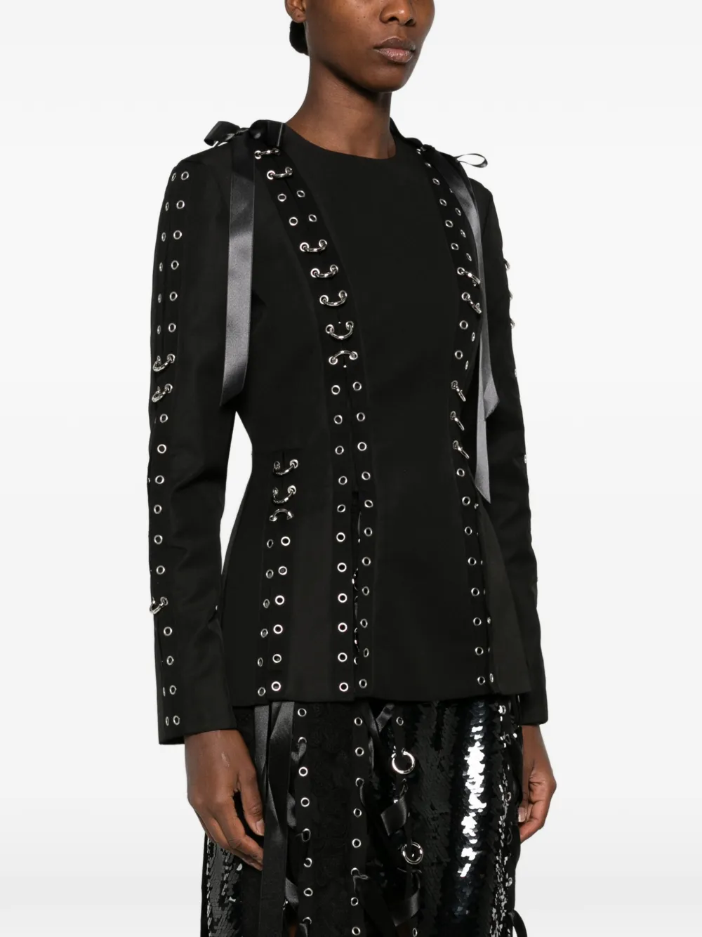 Simone Rocha grommet ring-embellished top Zwart