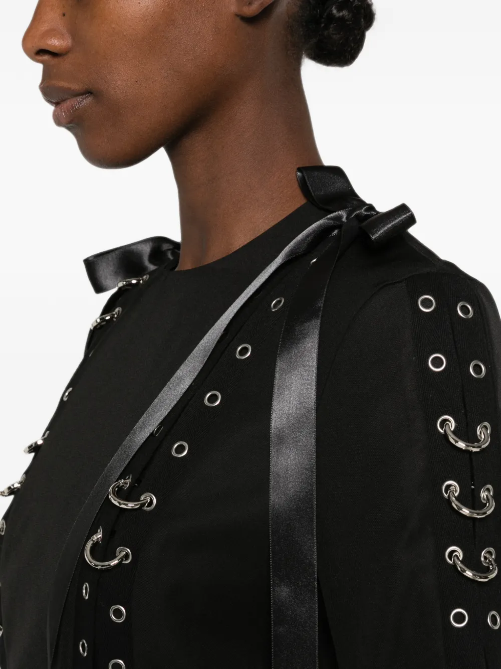 Simone Rocha grommet ring-embellished top Zwart