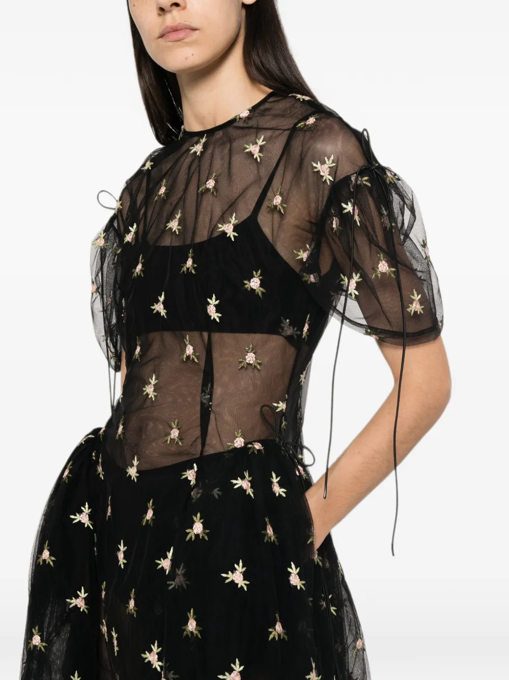Simone Rocha Jurk met pofmouwen en koord Zwart