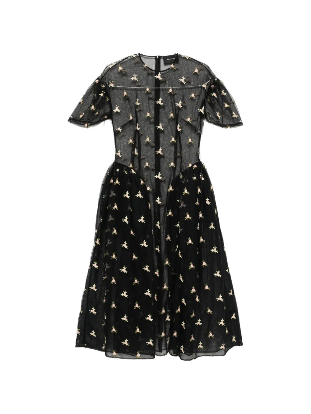 Simone Rocha floral-embroidered puff-sleeve dress - Black