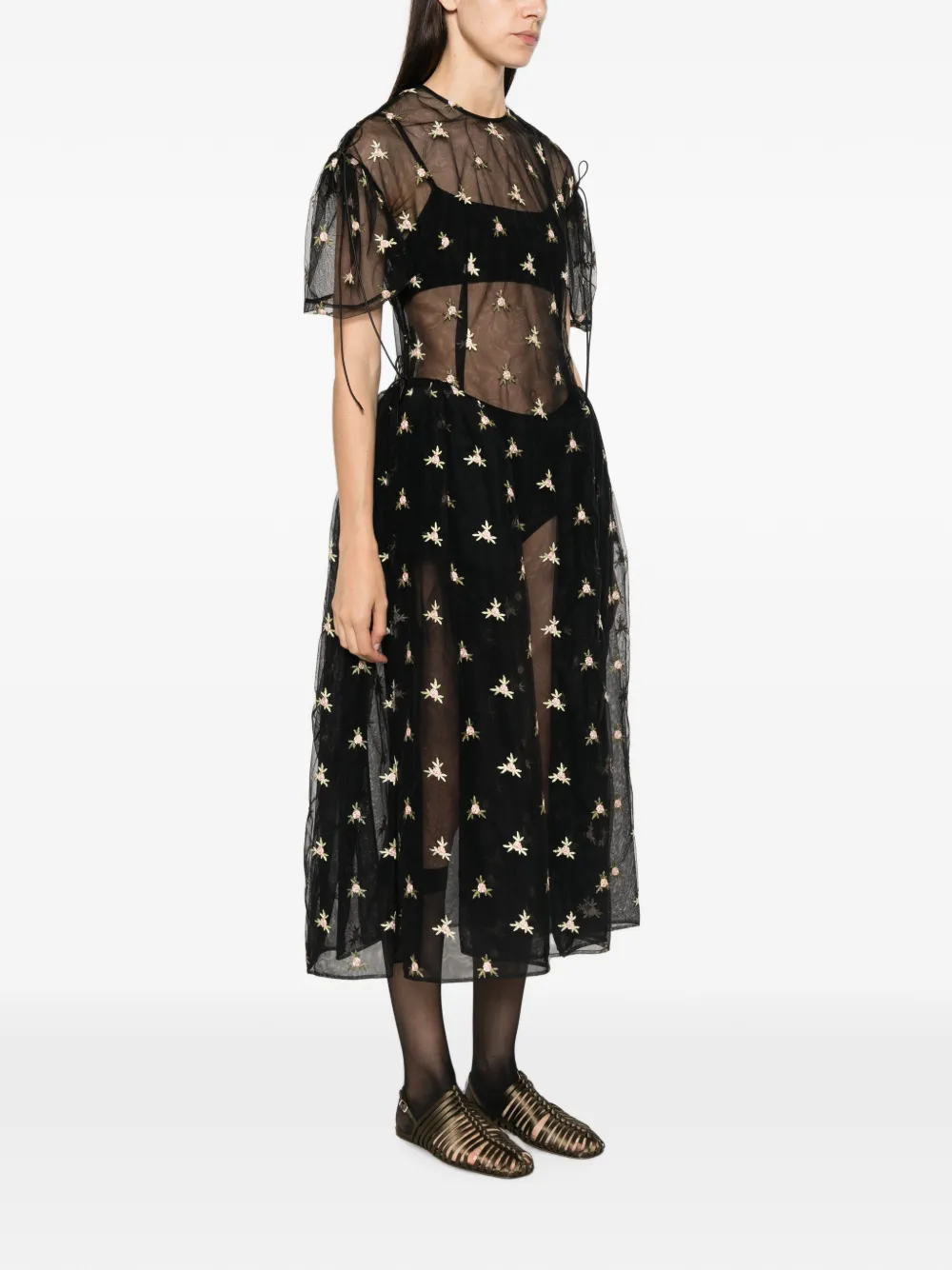 Simone Rocha Jurk met pofmouwen en koord Zwart