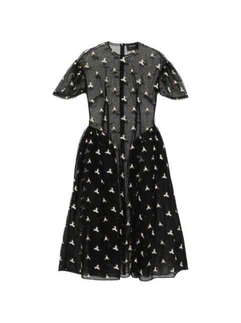 Simone Rocha floral-embroidered puff-sleeve dress