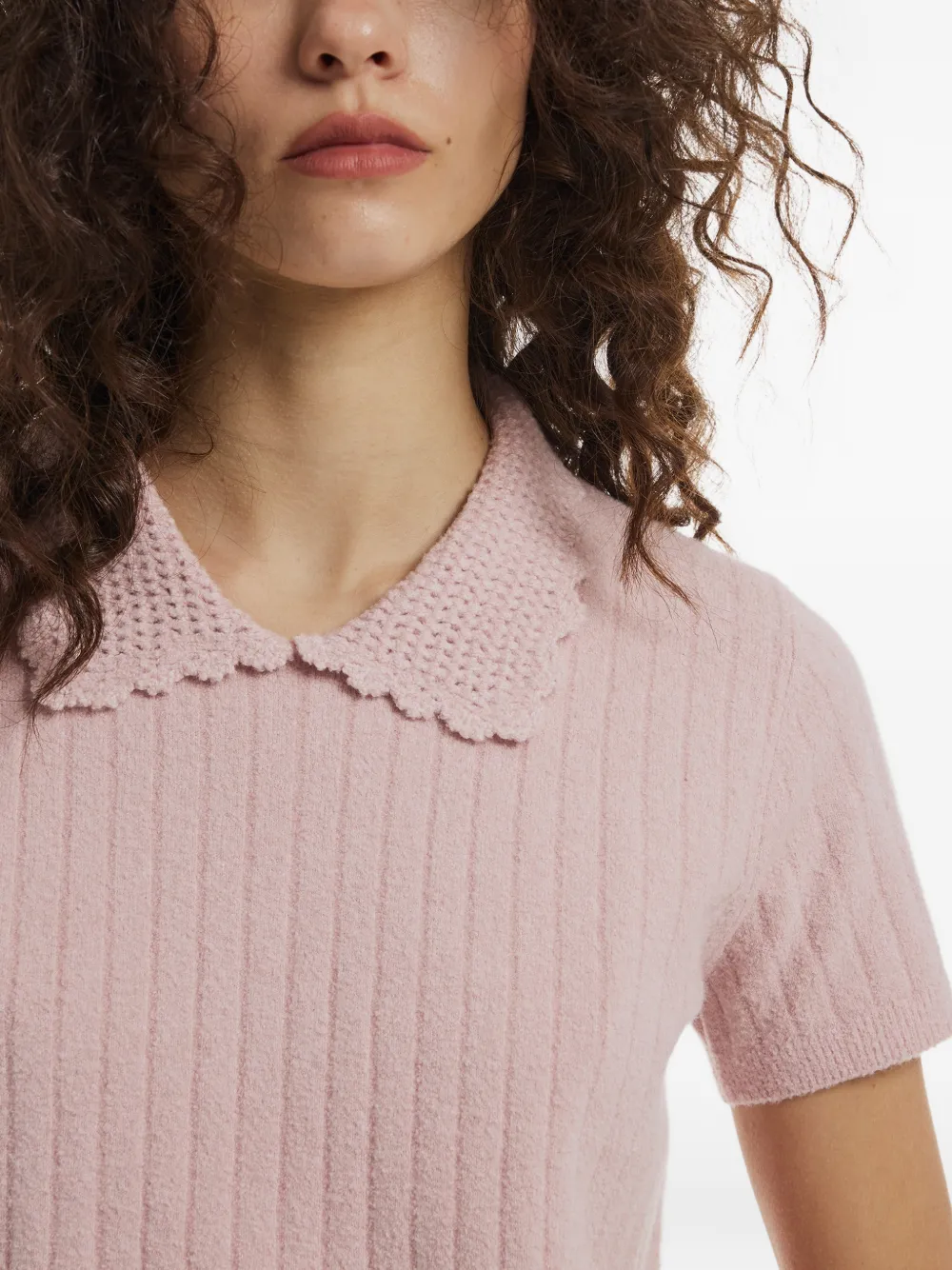 Crush Collection Gebreid T-shirt met Peter Pan-kraag Roze