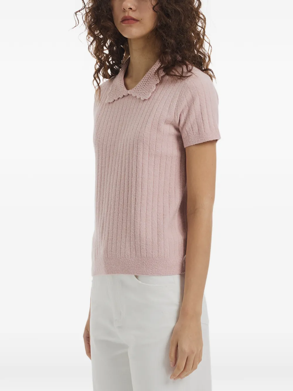 Crush Collection Gebreid T-shirt met Peter Pan-kraag Roze