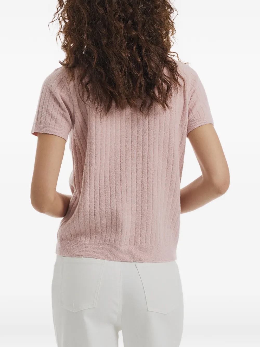 Crush Collection Gebreid T-shirt met Peter Pan-kraag Roze