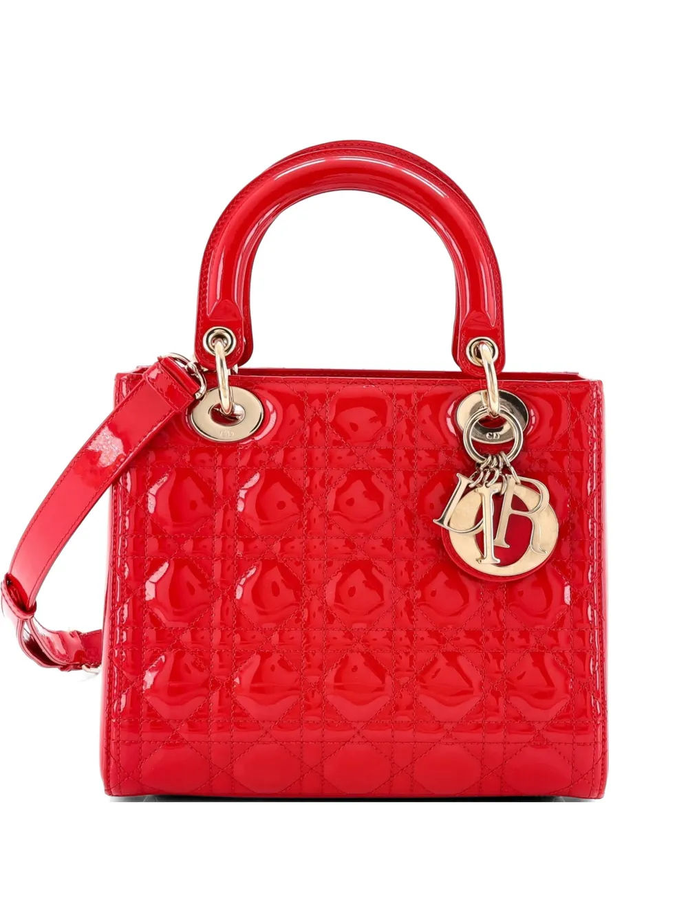 Christian Dior Pre-Owned Lady Dior Bag Cannage Quilt Patent Medium satchel - Rot