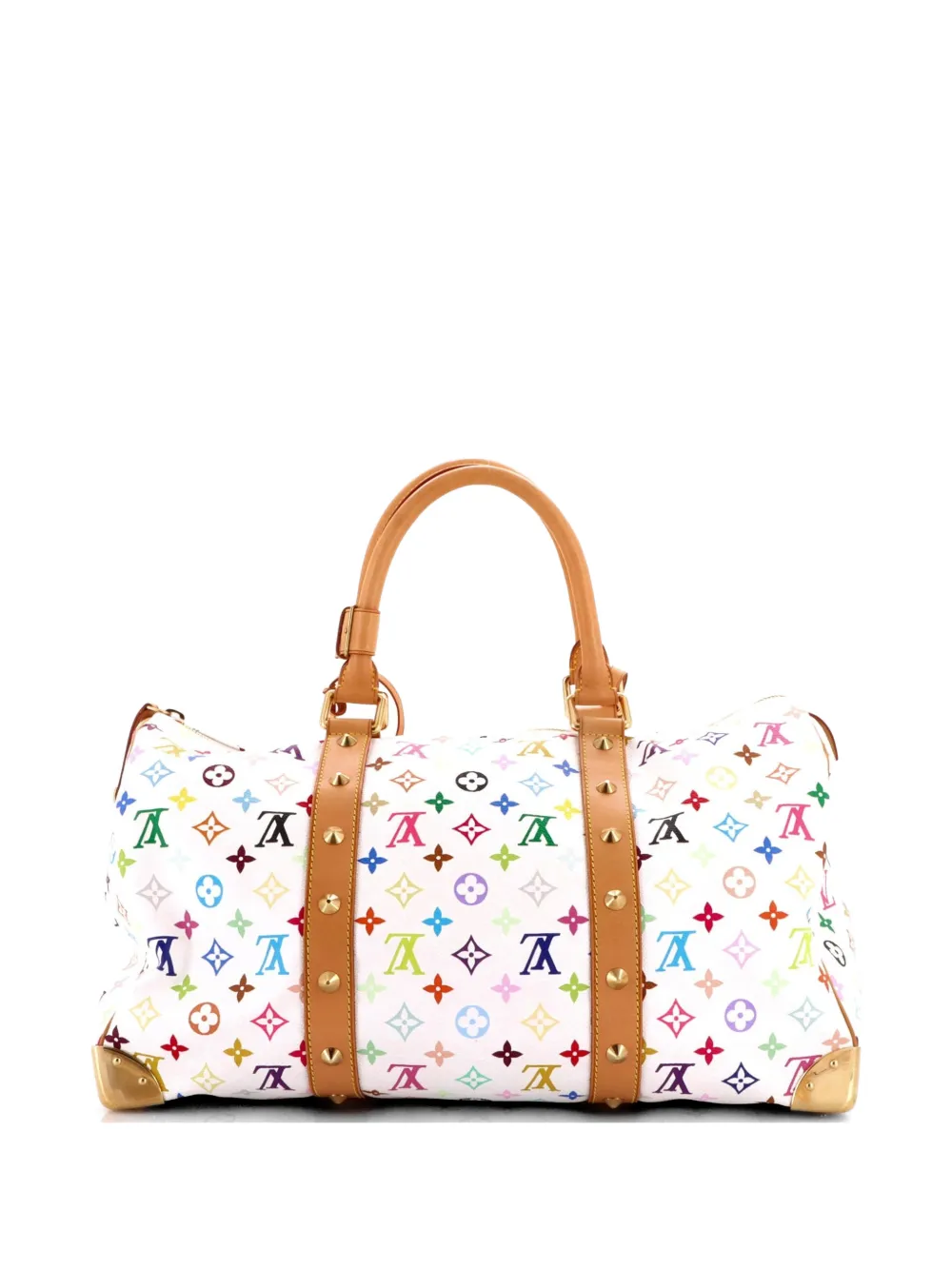 Pre-owned Louis Vuitton Keepall Bag Monogram Multicolor 45 Travel Bag In White