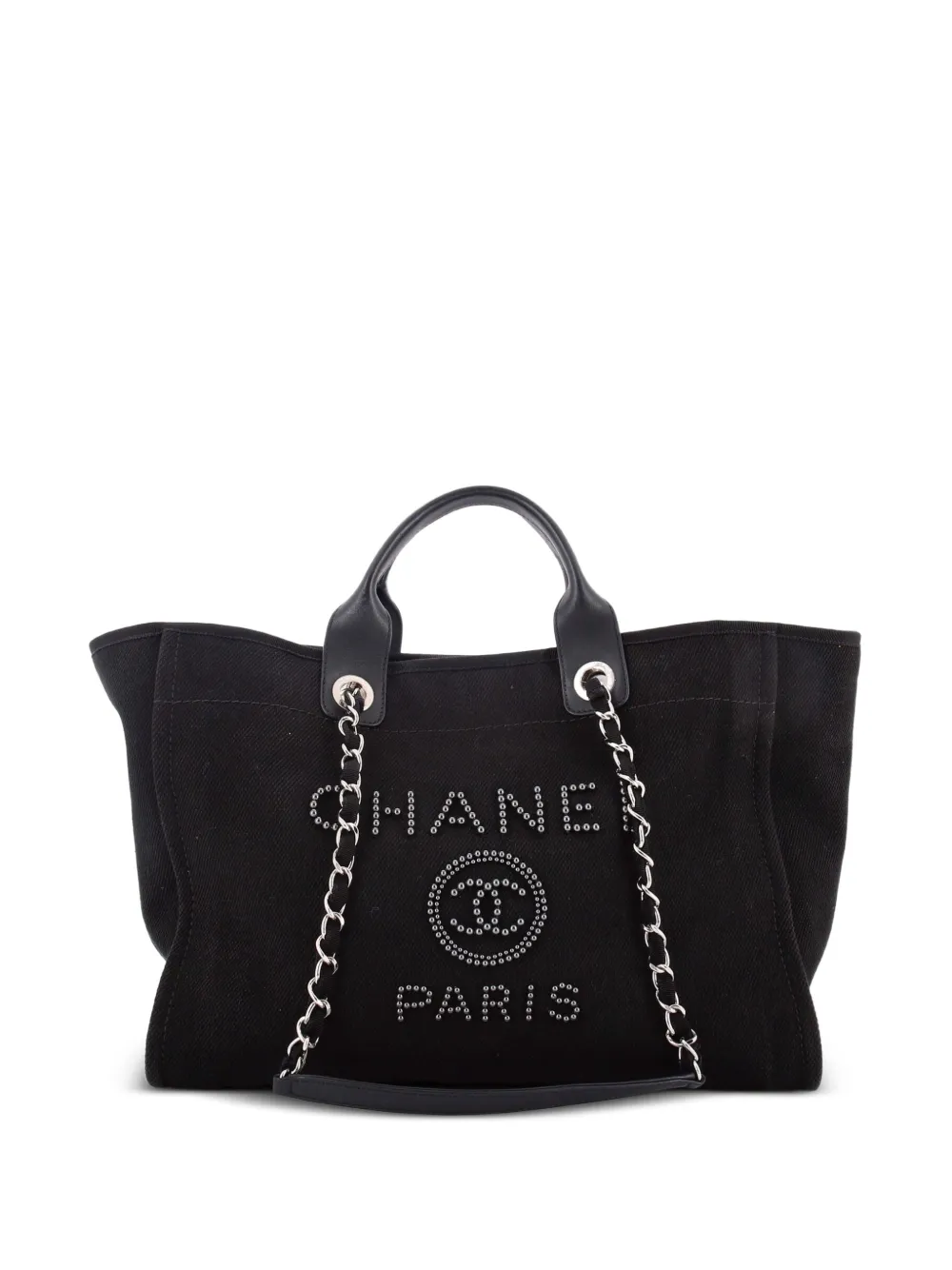 CHANEL Pre-Owned Deauville Pearl Embellished Canvas Medium tote bag - Nero