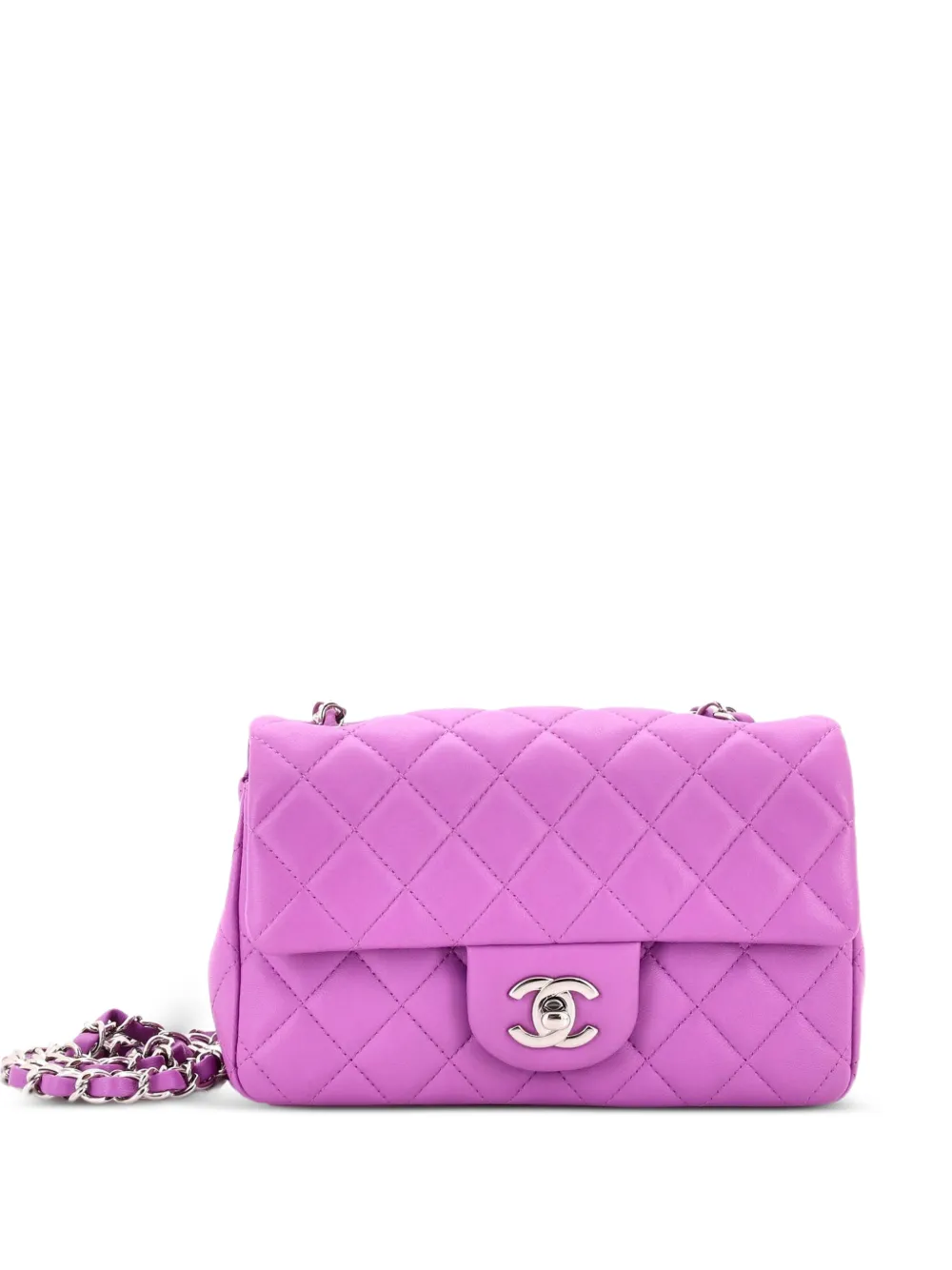 CHANEL Pre-Owned Borsa a tracolla Classic Flap mini in pelle di agnello trapuntata metallizzata - Viola