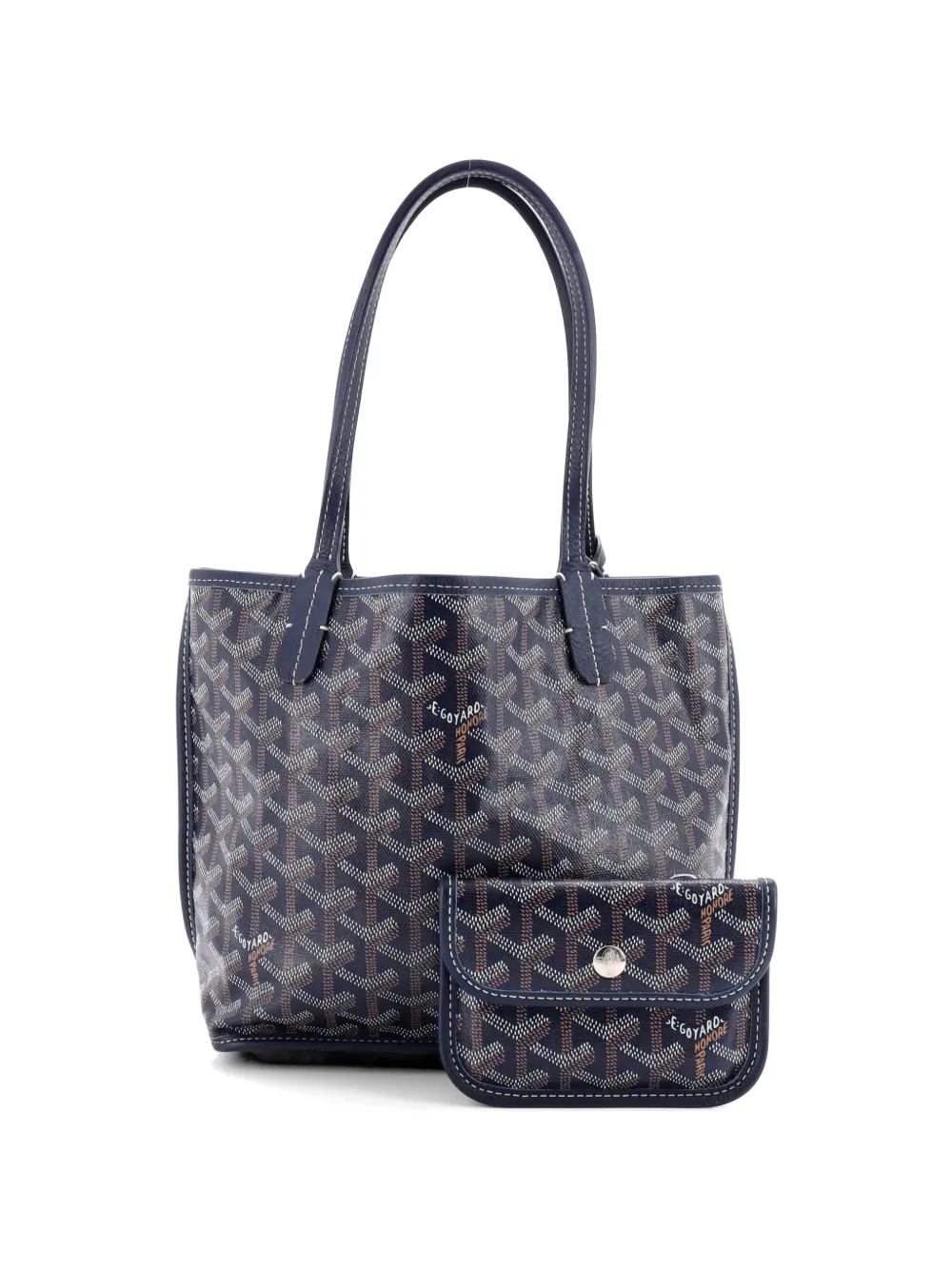 Pre-owned Goyard Anjou Reversible Tote Coated Canvas Mini Satchel In Blue