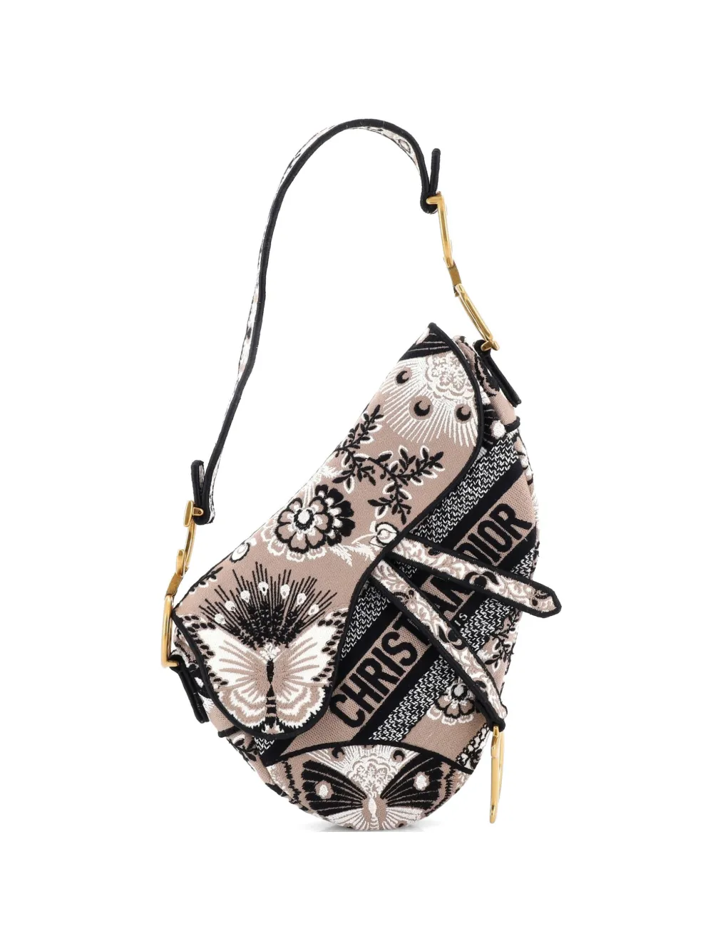 Christian Dior Pre-Owned Saddle Bag Logo Embroidered Canvas Medium shoulder bag - Toni neutri