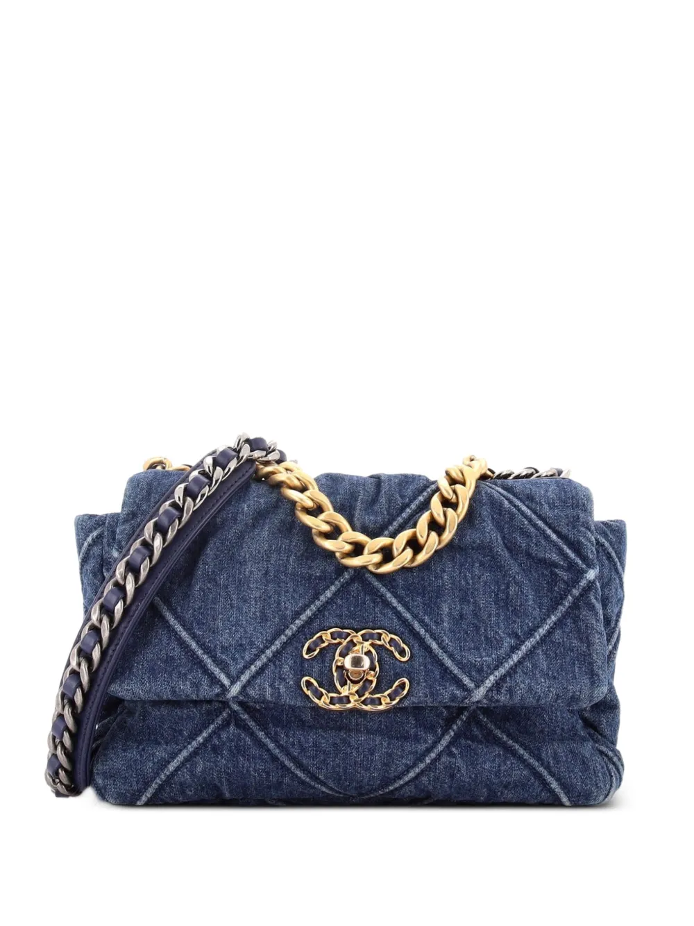 CHANEL Pre-Owned 19 Flap Bag Quilted Denim Medium shoulder bag - Blu