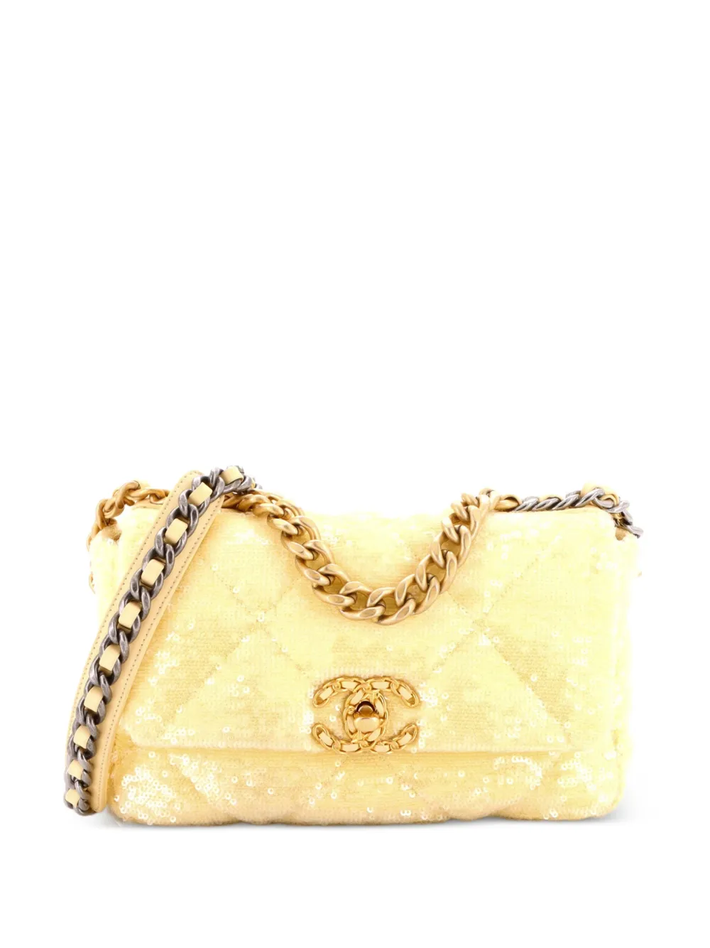 CHANEL Pre-Owned 19 Flap Bag Quilted Sequins Medium shoulder bag - Giallo