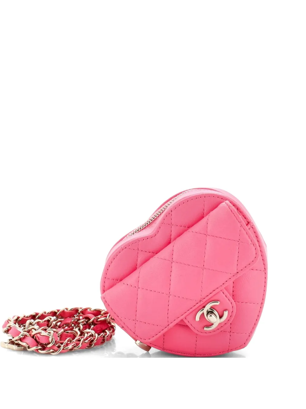 Pre-owned Chanel Cc In Love Heart Quilted Lambskin Belt Bag In Pink