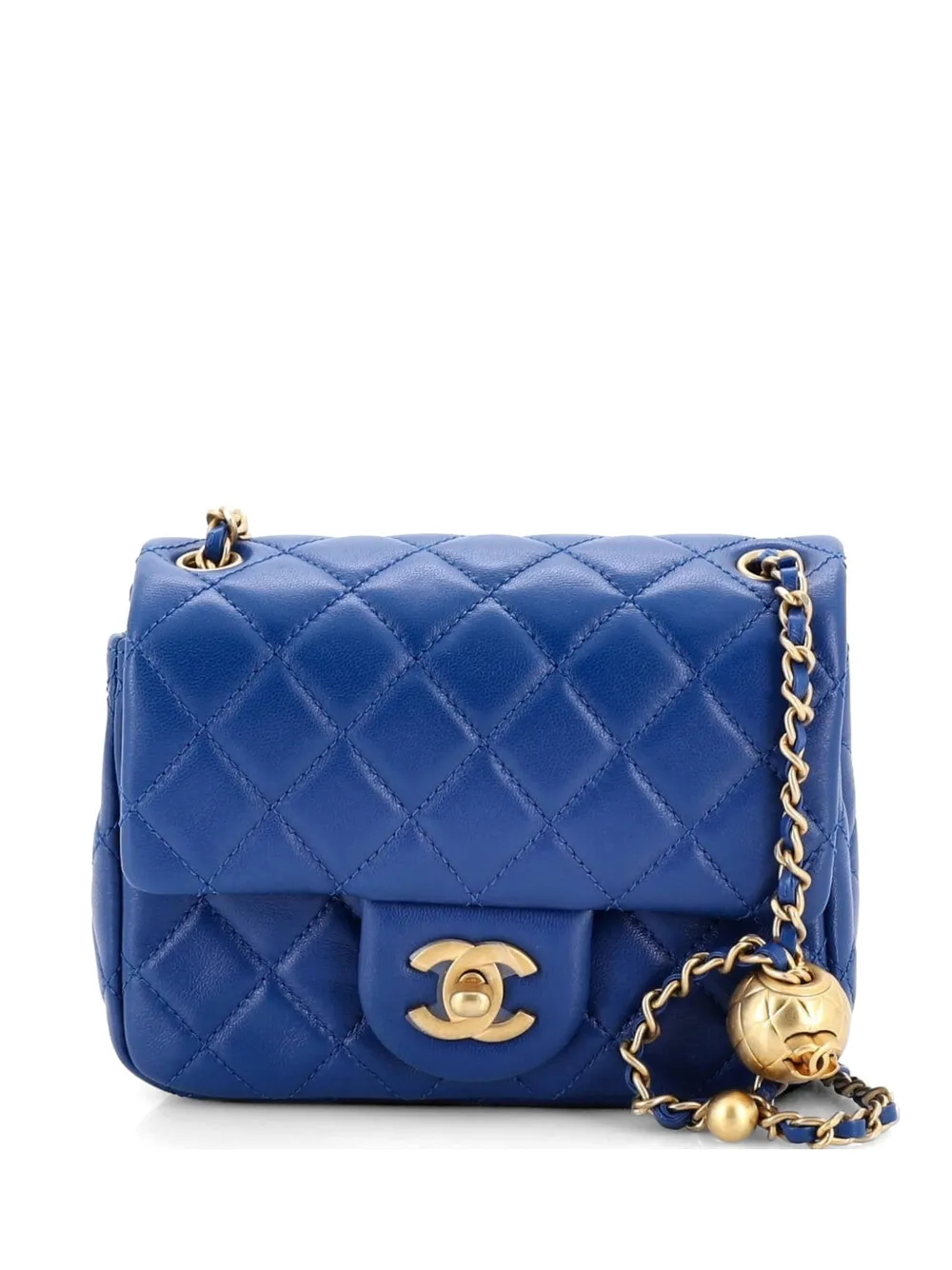 CHANEL Pre-Owned Pearl Crush Square Flap Bag Quilted Lambskin Mini crossbody bag - Blu