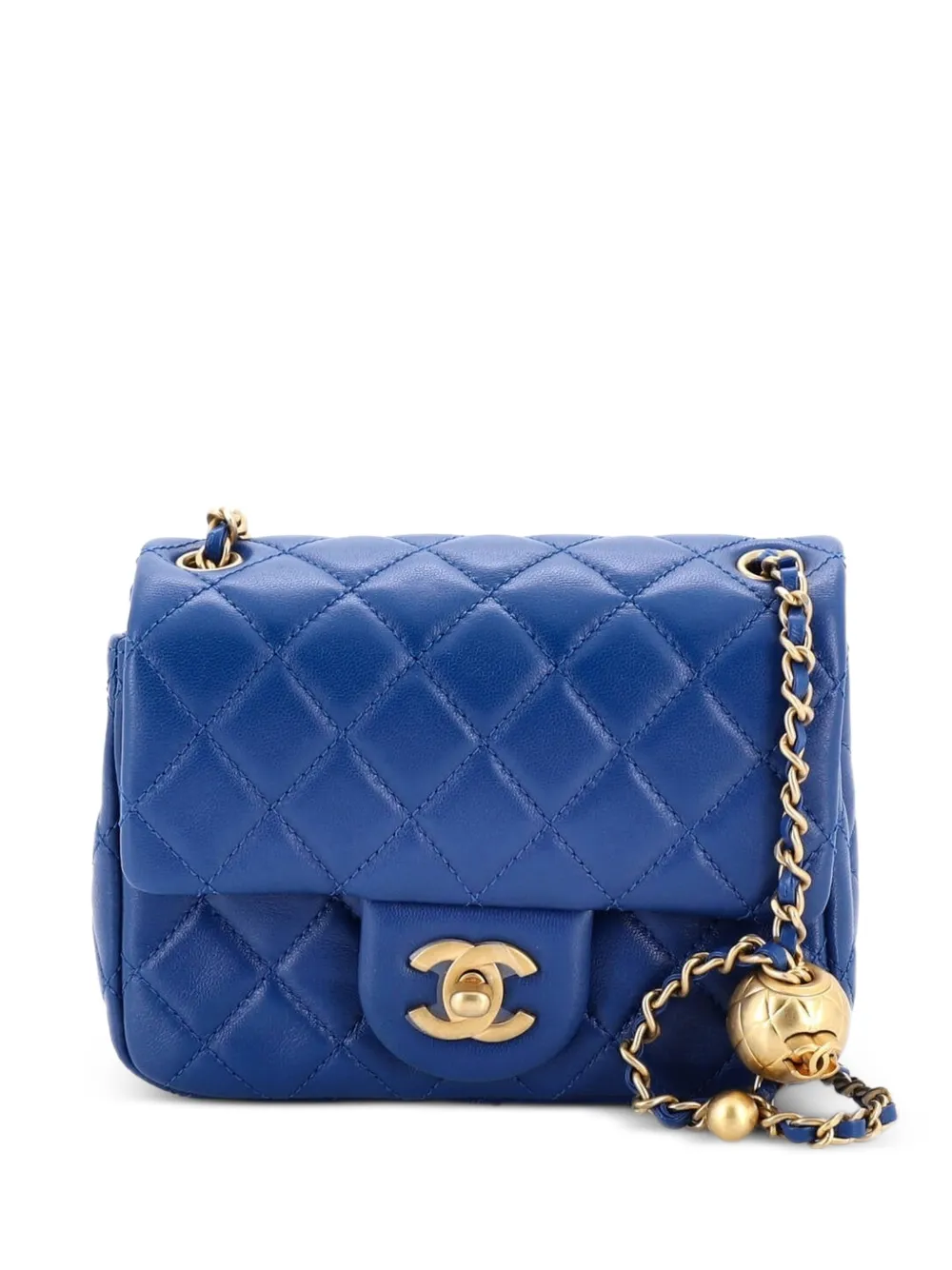 CHANEL Pre-Owned Pearl Crush Square Flap Bag Quilted Lambskin Mini crossbody bag - Blu