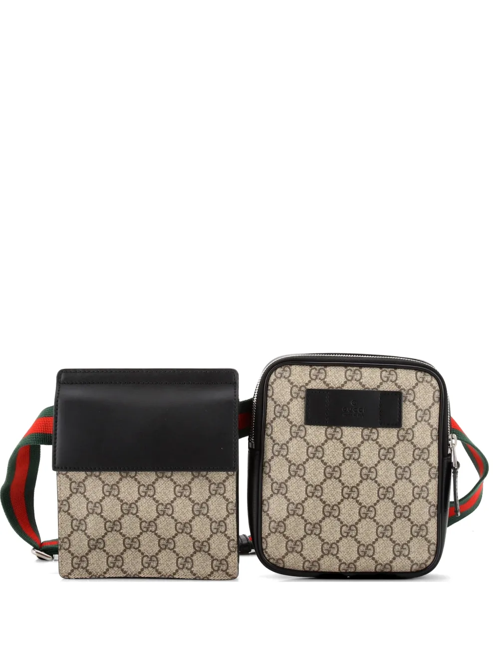 Gucci Pre-Owned Marsupio Double Web GG in tela cerata con pelle - Nero