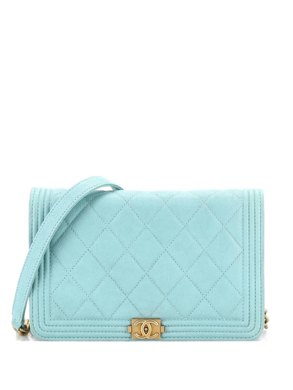 CHANEL Pre-Owned Borsa a tracolla Boy in pelle Caviar trapuntata con catena - Blu