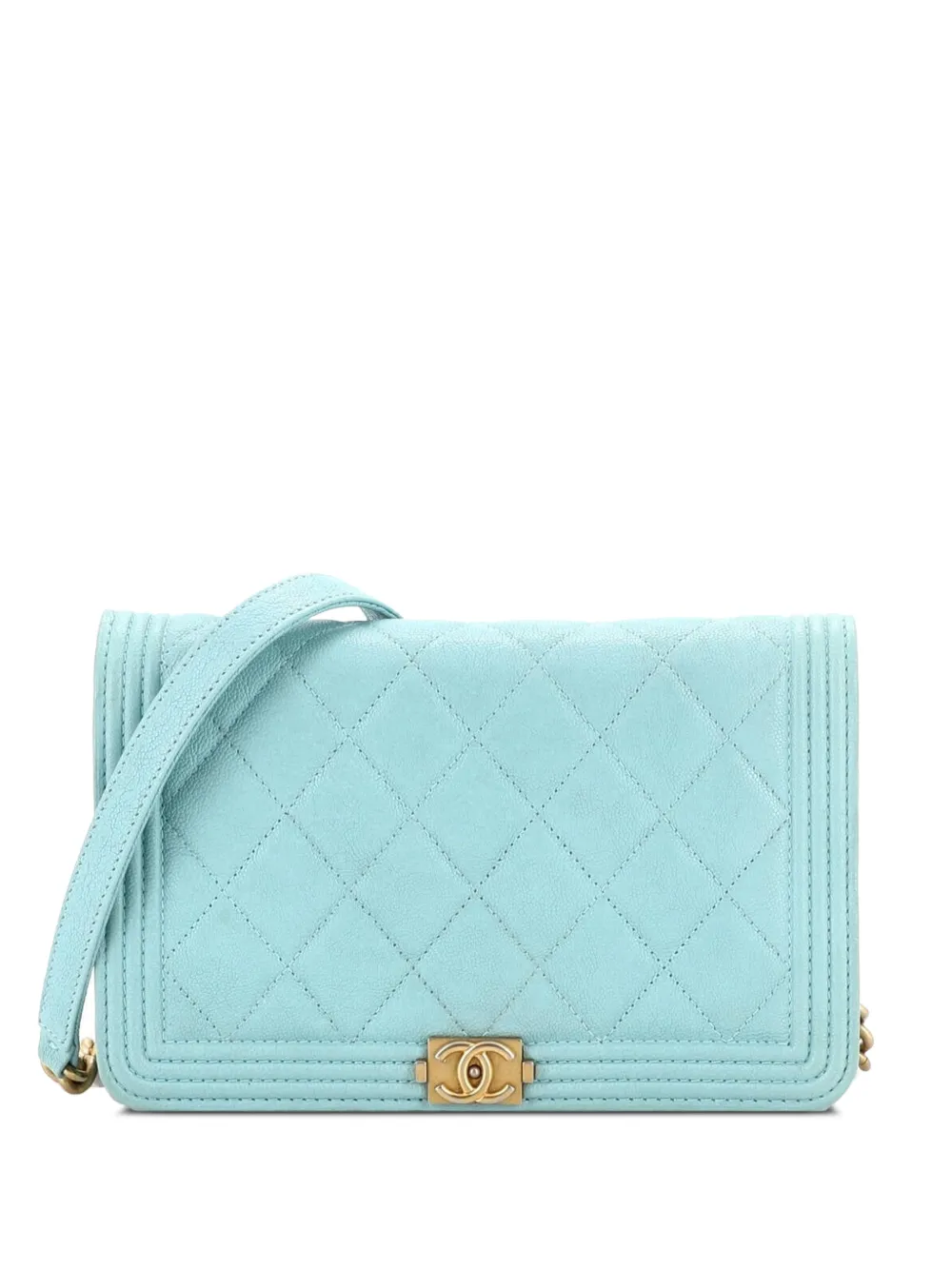 CHANEL Pre-Owned Borsa a tracolla Boy in pelle Caviar trapuntata con catena - Blu