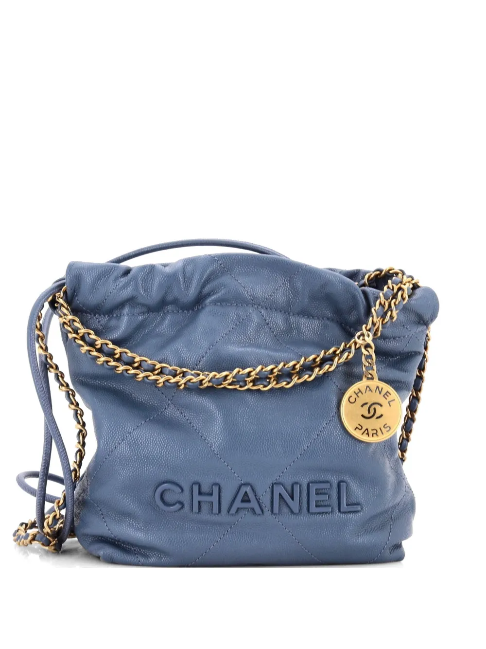 CHANEL Pre-Owned 22 Chain Quilted Caviar Mini hobo bag - Blu