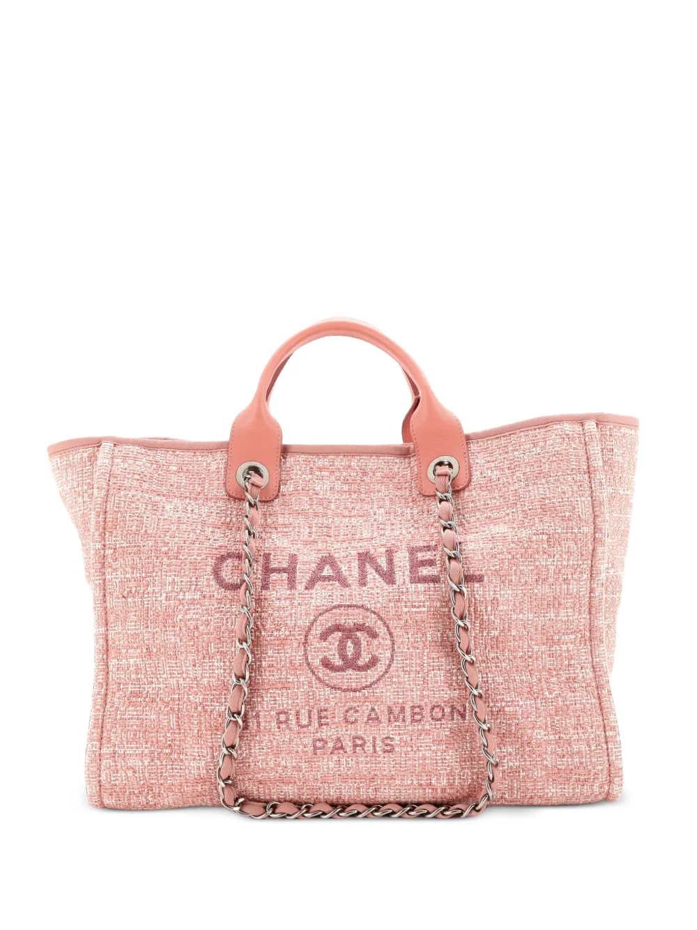 CHANEL Pre-Owned Kleine Deauville Tote Bag aus Raffiabast mit Glitter-Detail - Rosa