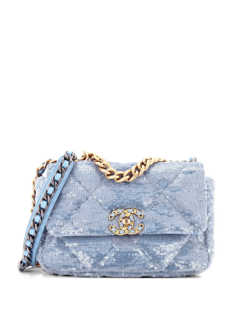 CHANEL Pre-Owned 19 Flap Bag Quilted Sequins Medium shoulder bag - Blu