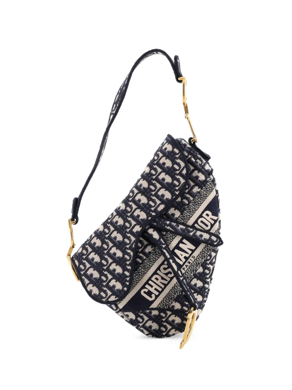 Christian Dior Pre-Owned Saddle Handbag Logo Embroidered Oblique Canvas Medium shoulder bag - Blu