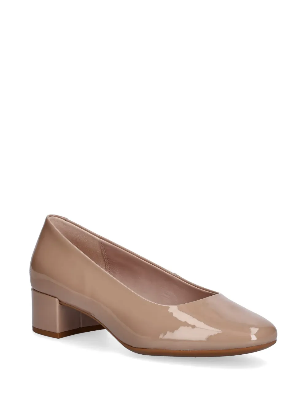 ECCO patent-finish block-heel pumps Beige