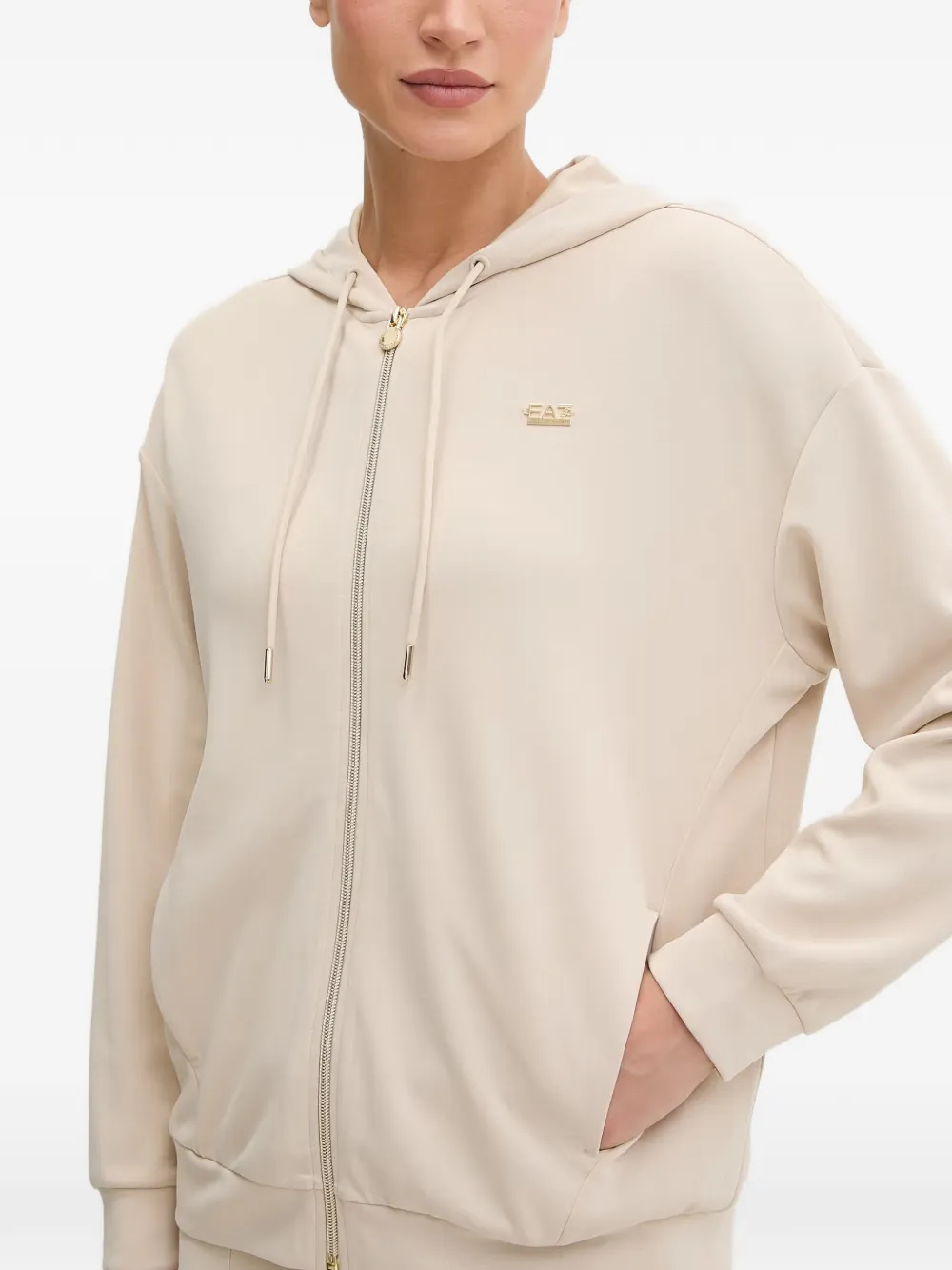 Ea7 Emporio Armani Hoodie met logoplakkaat Beige