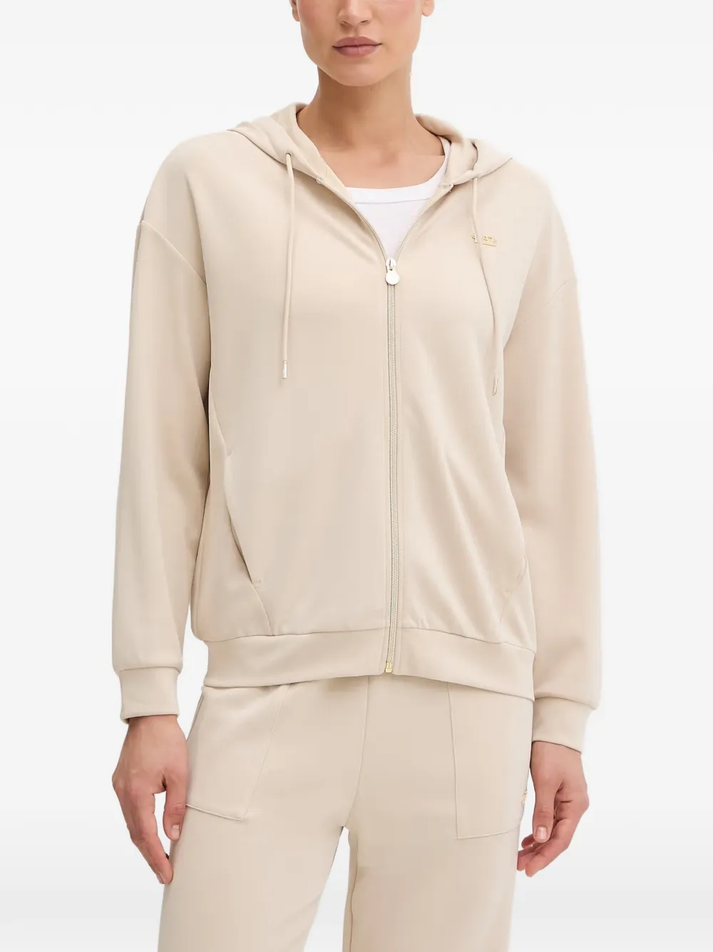 Ea7 Emporio Armani logo-plaque zip-up hoodie - Nude