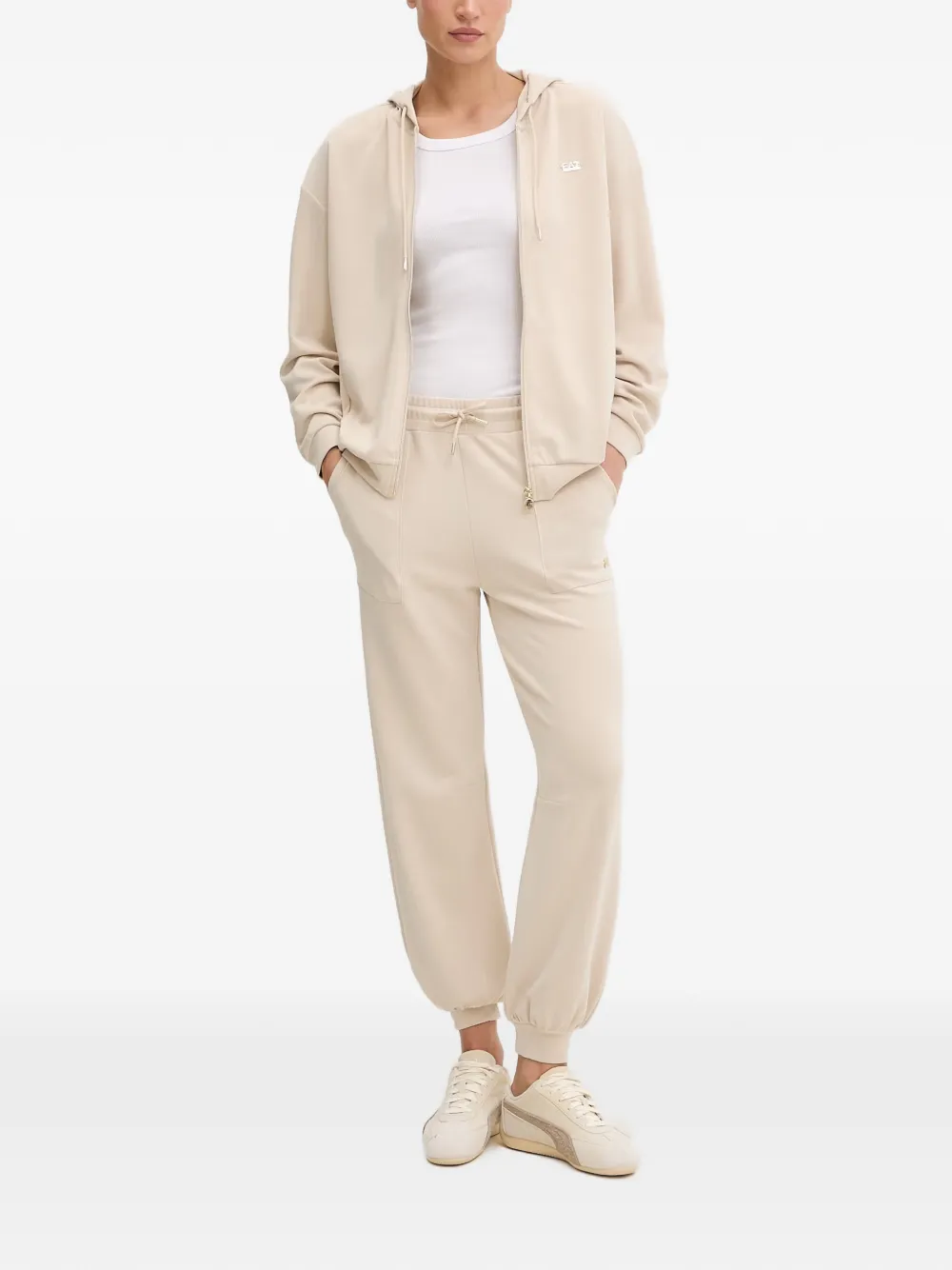 Ea7 Emporio Armani Hoodie met logoplakkaat Beige