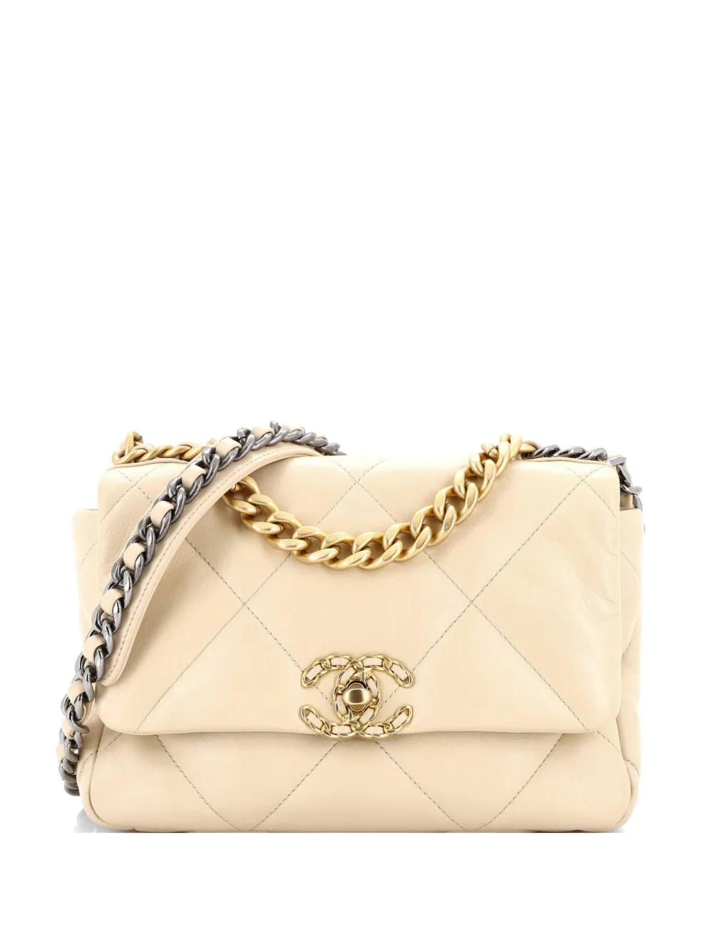 CHANEL Pre-Owned 19 Flap Bag Quilted Leather Medium crossbody bag - Toni neutri