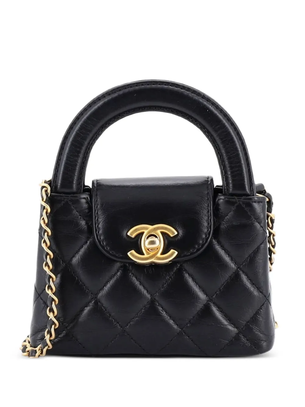CHANEL Pre-Owned Kelly Top Handle Shopping Bag Quilted Shiny Aged Calfskin Nano crossbody bag - Nero