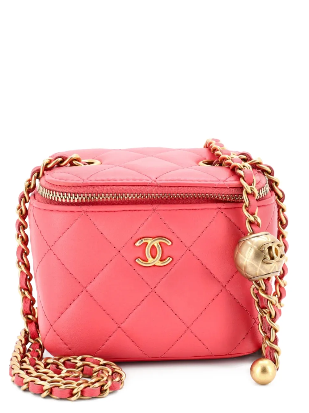 CHANEL Pre-Owned Pearl Crush Vanity Case with Chain Quilted Lambskin Mini clutch bag - Rosa