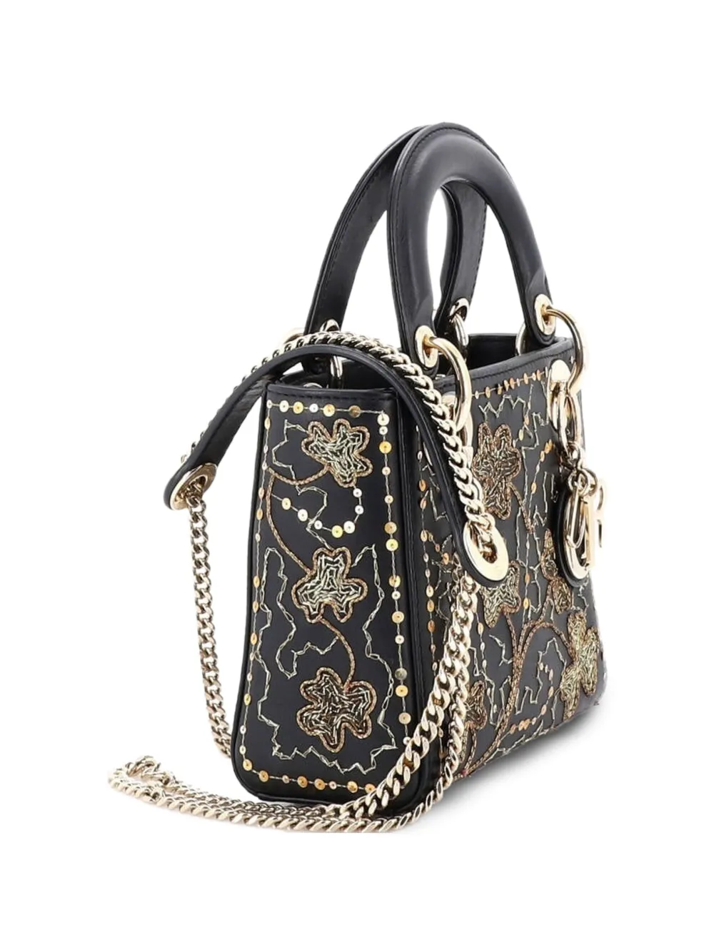 Christian Dior Pre-Owned Lady Dior Chain Bag Embroidered Calfskin
