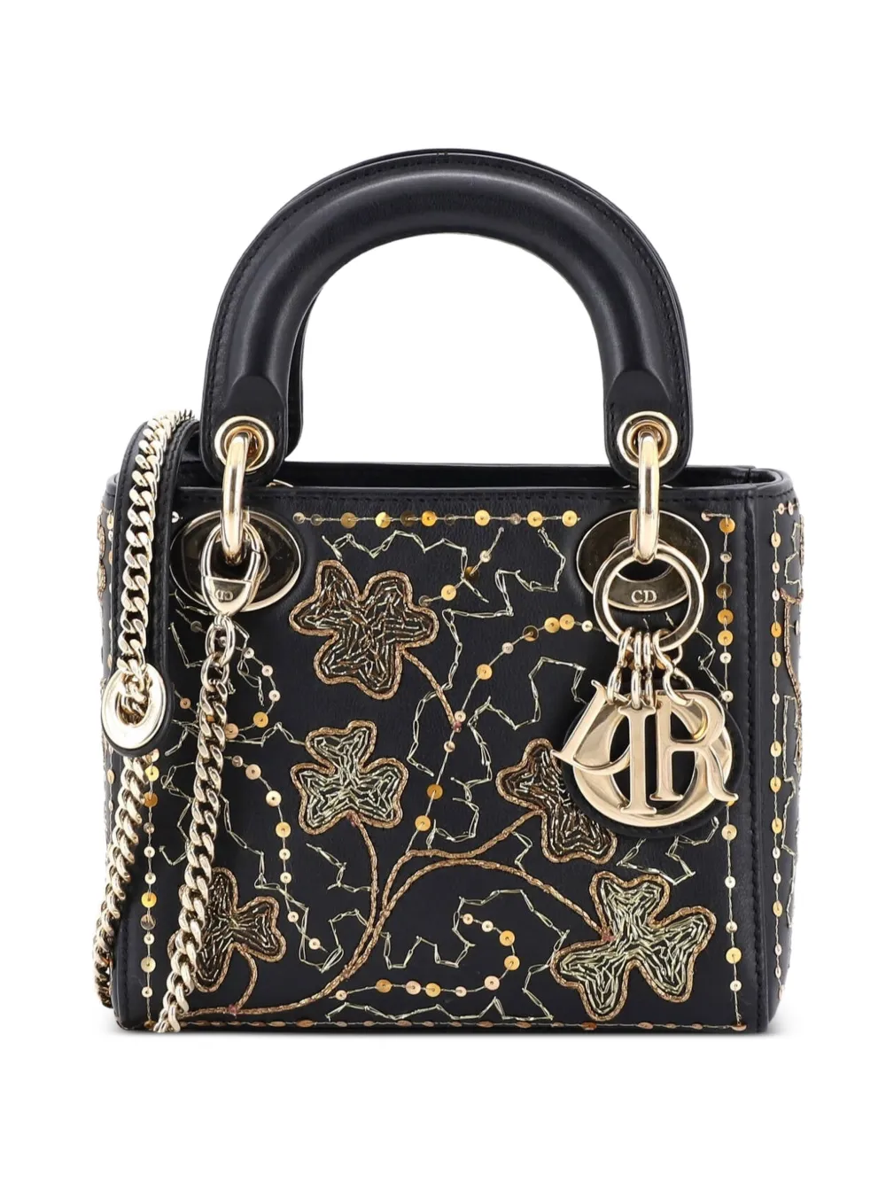 Christian Dior Pre-Owned Lady Dior Chain Bag Embroidered Calfskin Mini satchel - Nero