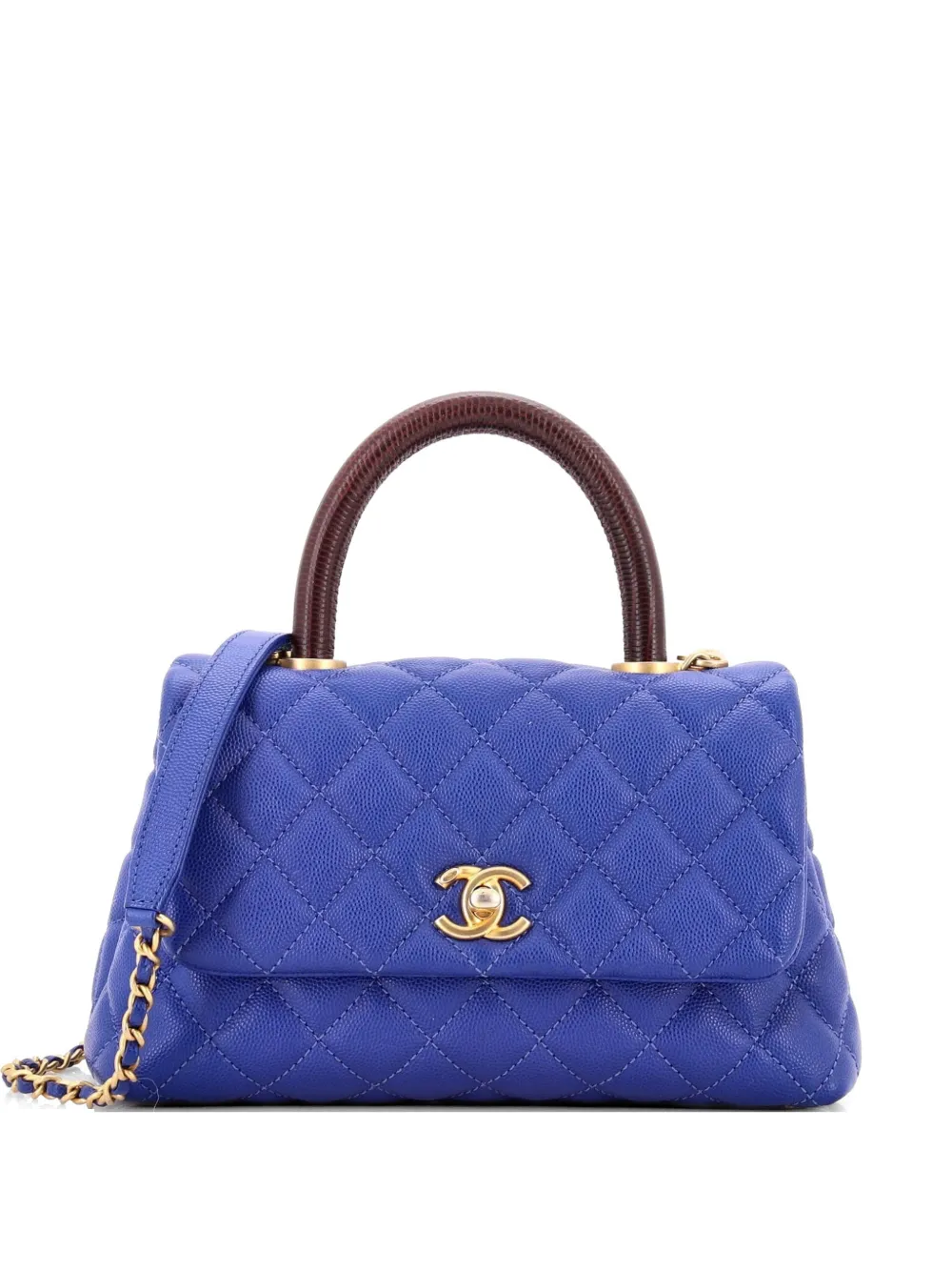CHANEL Pre-Owned Coco Top Handle Bag Quilted Caviar with Lizard Mini shoulder bag - Blu