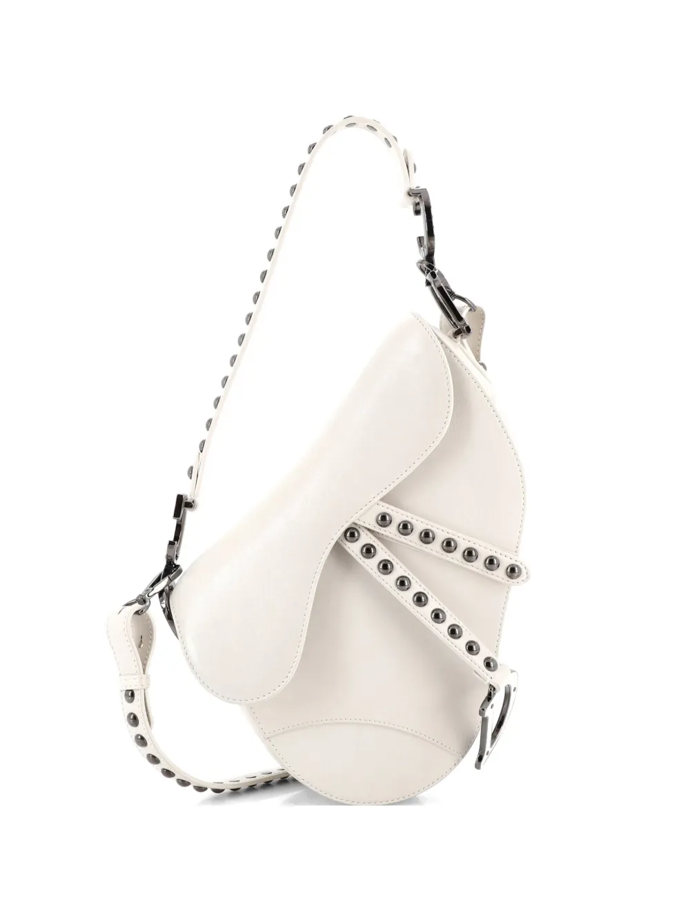 Christian Dior Pre-Owned Mittelgroße Saddle Handtasche with Strap Schultertasche mit Nieten - Weiß