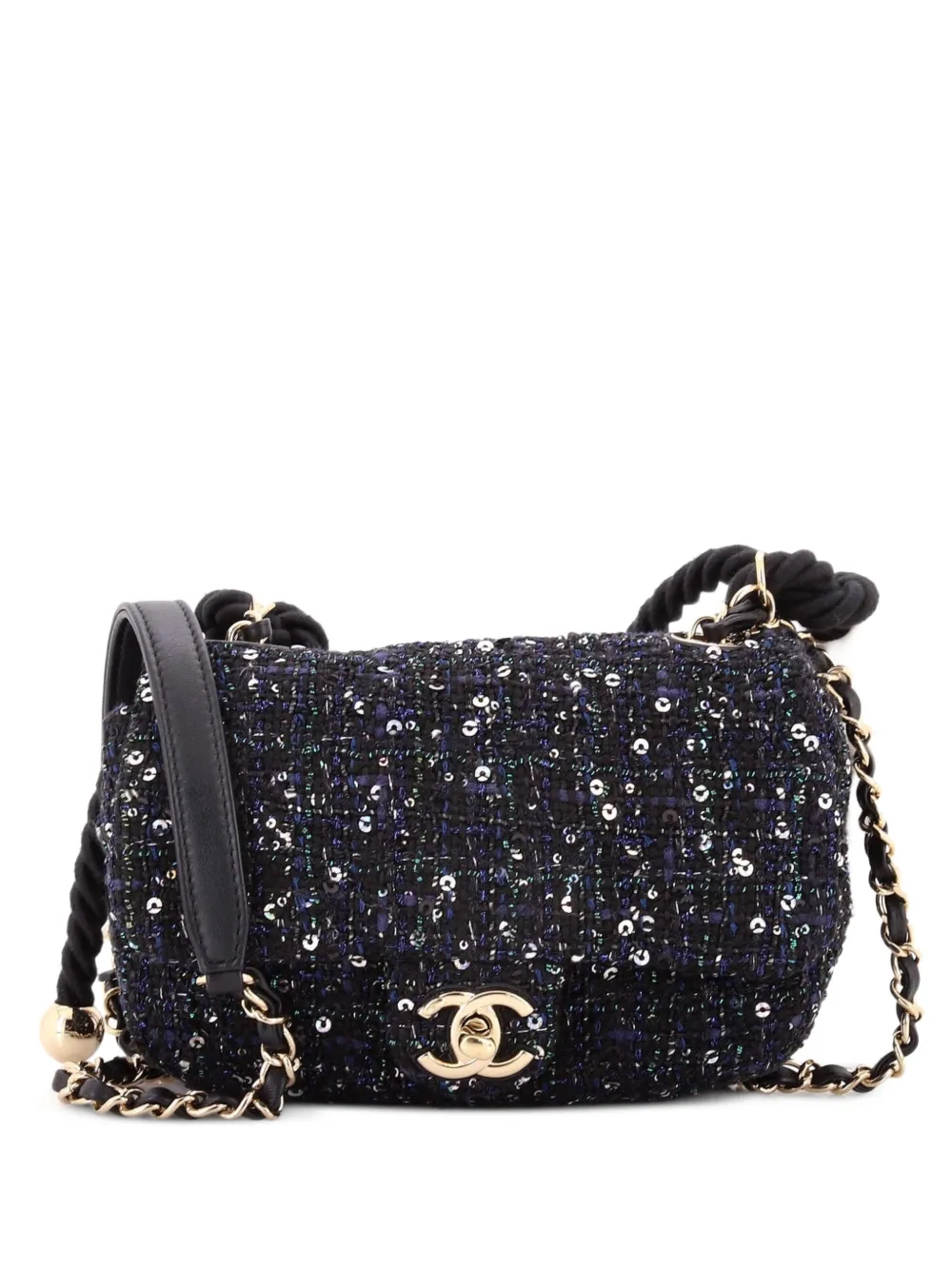 CHANEL Pre-Owned Pearl Handle Flap Bag Quilted Tweed Mini shoulder bag - Nero