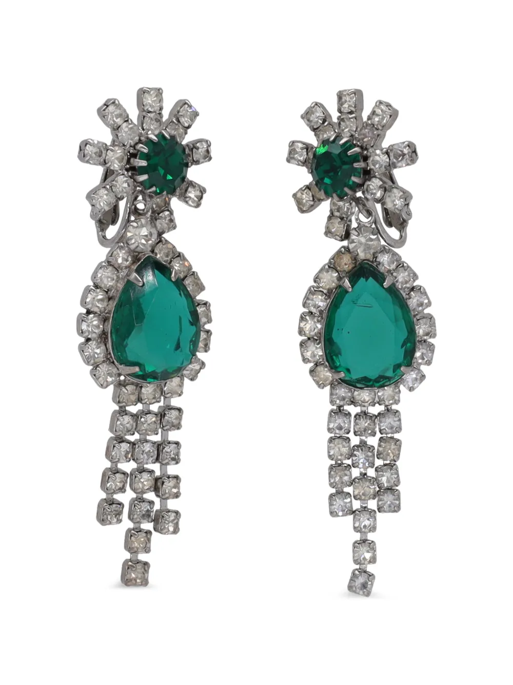 Vintage boucles d'oreilles pendantes à ornements en cristal - Argent