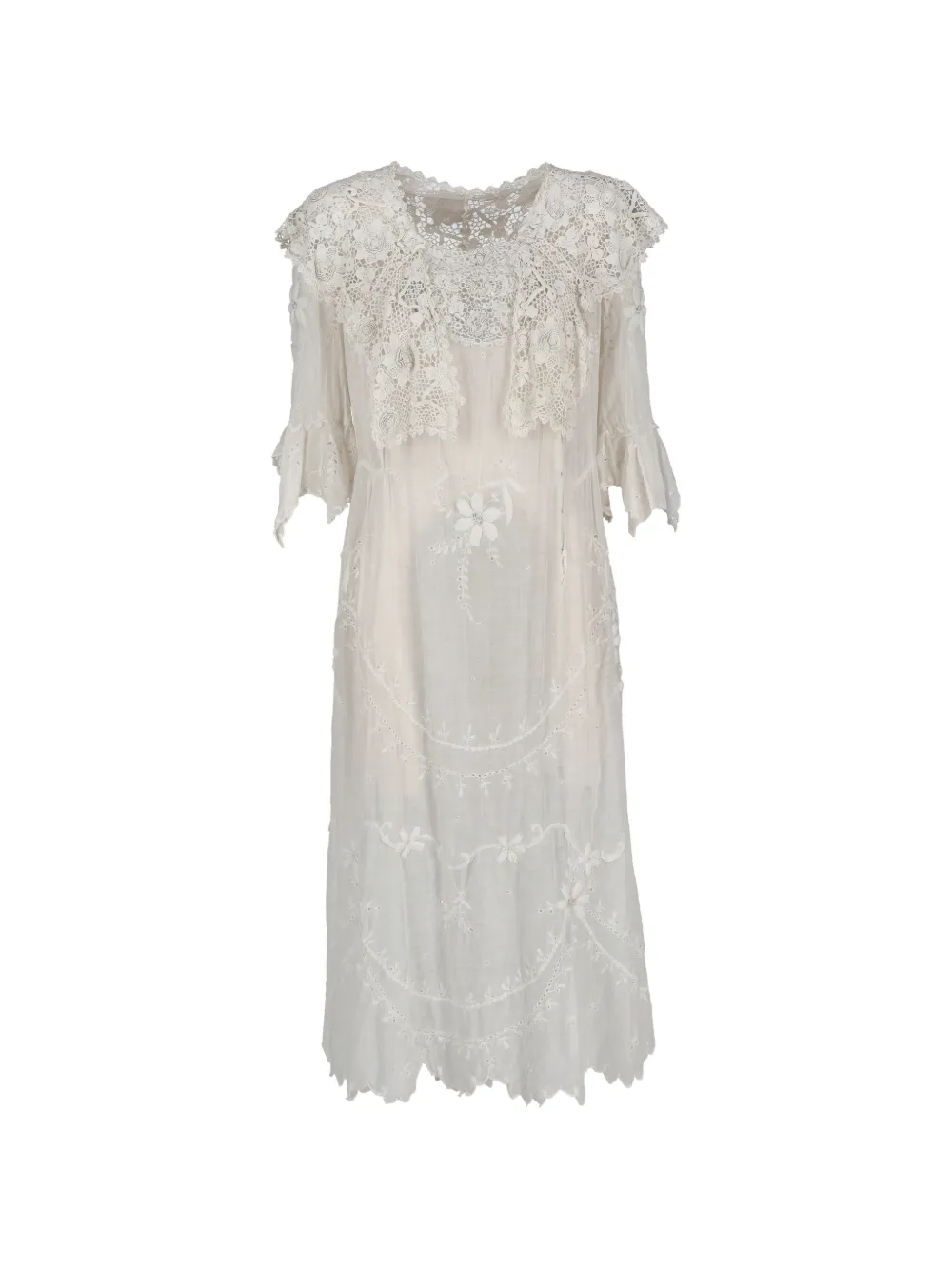 Vintage lace-collar embroidered dress - Weiß